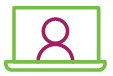 An icon of a laptop with its screen displaying a magenta outline of a person's head and shoulders, with the laptop itself outlined in light green
